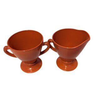 Vintage Burnt Orange Set of 2 Sugar and Cream Dish Cups Milk Glass Retro
